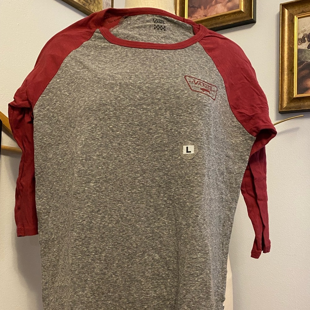 Kids new Size L 3/4 sleeve Vans grey and maroon shirt